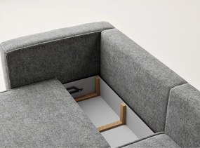 Szary rozkładany/ze schowkiem narożnik z tkaniny szenilowej (prawostronny/z szezlongiem) Velto – Maison de Rêve