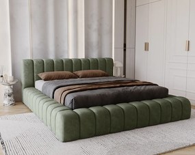 Emporius Como łóżko z pojemnikiem do sypialni - łózko tapicerowane 140x200, nowoczesny styl - duże łózko, gruba pianka - tkanina velvet, zielony (Whisper 11)