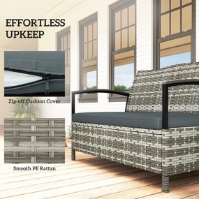 Outsunny Ławka ogrodowa ze schowkiem, 2-osobowa, z poduszką, pojemnik 125L, rattan PE, 123 x 70 x 82 cm, ciemnoszara | Aosom PL
