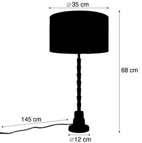 Lampa stołowa brązowa z aksamitnym abażurem w designie liści i złotym wnętrzem - Pisos klasyczny/Antyczny Oswietlenie wewnetrzne