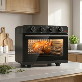 HOMCOM Piekarnik-frytkownica z termoobiegiem i zestawem rożna, regulator temperatury, minutnik, 1800 W | Aosom PL