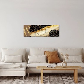 Obraz - Abstrakcja złotobrązowy N⁰3 (z zegarem) (90x30 cm)