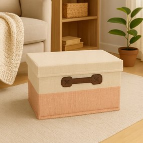 Organizer Tekstylny Różowy 38x28x18 cm Beżowy Pudełko z Pokrywą Dekoracyjny