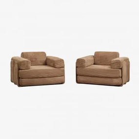 Pack 2 Foteli Rozkładanych Z Weluru, Pakowanych Próżniowo Paoly Sztruksu Camel - Sklum