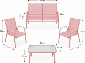 Zestaw mebli ogrodowych Boston 025 - sofa 2-osobowa, 2 fotele, stolik, kolor różowy