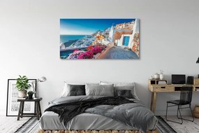 Obraz canvas na ścianę Biała Architektura i Kwiaty Grecji