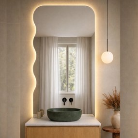 Lustro dekoracyjne oszlifowane z podświetleniem WAVE Aura Half LED  | Różne rozmiary | Różne kolory : Kolor tafli szkła - Srebrny, Rozmiar - 60 x 120 cm