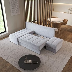 Masseno Narożnik NORVI z funkcją spania i pojemnikiem na pościel Narozniki L, Rozkładana sofa - Jasnoszary, PAROS 05