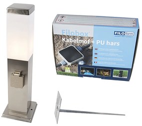 Zewnetrzna Lampa zewnętrzna stalowa z gniazdkiem IP44 - Malios z kołkiem uziemiającym i przejściem kablowo-przewodowym Nowoczesny Oswietlenie zewnetrzne