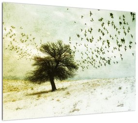 Obraz na szkle - Malowane stado ptaków (70x50 cm)