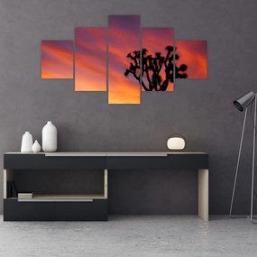 Obraz zachodu słońca nad sylwetką drzewa (125x70 cm)