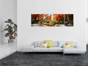 Obraz - Wodospady w pomarańczowym lesie (170x50 cm)