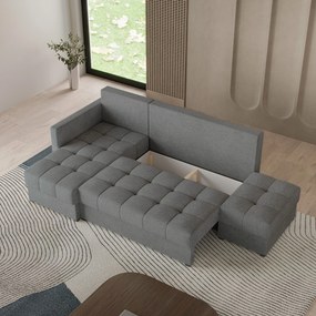 Masseno Narożnik LUMARI z funkcją spania i pojemnikiem na pościel Narozniki L, Rozkładana sofa - Szary, NEVE 90