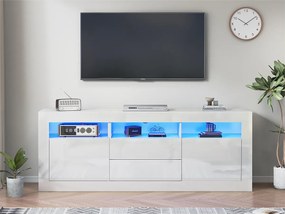 Meble TV 160 cm odpowiednie do telewizora 70" - z LED - 2 drzwiami, 2 szufladami, 3 otwartymi przegrodami - Biały
