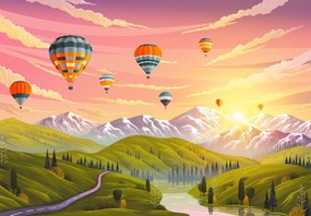 Fototapeta - Balony nad krajobrazem (196x136 cm)