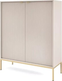 Cubero komoda wysoka 2-drzwiowa 140 cm nowoczesna z ryflowanymi frontami i metalowymi nogami