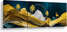 Obraz - Jeleń w krajobrazie (z zegarem) (90x30 cm)