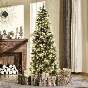 Choinka 1,8 m drzewko świąteczne 618 gałązek z diodami LED, jagody, PVC, zielony + biały | Aosom PL