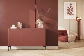 Komoda trzydrzwiowa Sonatia na metalowych nogach 150 cm - burgund