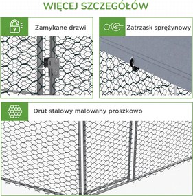 PawHut Wybieg dla kur z zacieniającym dachem, ocynkowana stal, dla 10-15 zwierząt, Srebrny