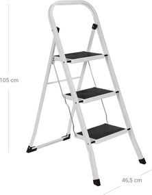 Składana drabinka STEP, 3 stopnie, max. 150 kg, biały/czarny SongmicsHome