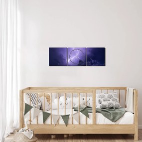 Obraz - fioletowe niebo i błyskawica (z zegarem) (90x30 cm)