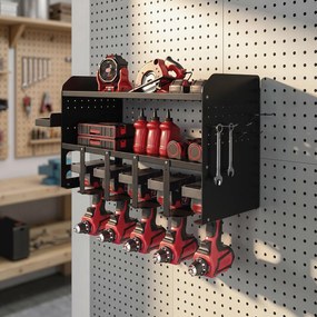 Outsunny Organizer narzędzi ogrodowych 2-poziomowy stojak na narzędzia z hakami boczna półka do 50 kg 61,8 x 23 x 32,7cm Czarny | Aosom PL