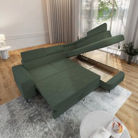 Masseno Narożnik ALVORO z funkcją spania i pojemnikiem na pościel Narozniki L, Rozkładana sofa - Zielony, QUELLE 37
