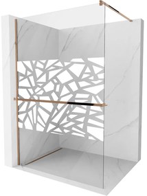 Mexen Kioto+ ścianka prysznicowa z półką Walk-in 100 x 200 cm, biały wzór, różowe złoto - 800-100-121-60-85