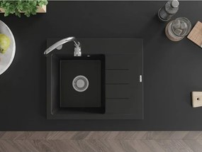 Mexen Ben zlewozmywak granitowy 1-komorowy z ociekaczem, lewy 600 x 500 mm, czarny, syfon chrom - 6522605000-77