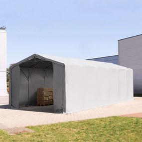 TOOLPORT 6x12m Hala namiotowa - 3,0 m wysokość ścian bocznych z bramą na zamek błyskawiczny, PVC 850, szary, ze statyką (podłoże betonowe) - (94122)