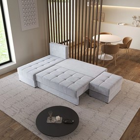 Masseno Narożnik NORVI z funkcją spania i pojemnikiem na pościel Narozniki L, Rozkładana sofa - Jasnoszary, PAROS 05