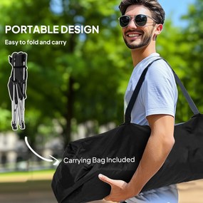 Outsunny Zestaw 2 składanych krzeseł kampingowych z odpinanym podnóżkiem, podgłówkiem i uchwytem na napoje, nośność 120 kg, Czarne