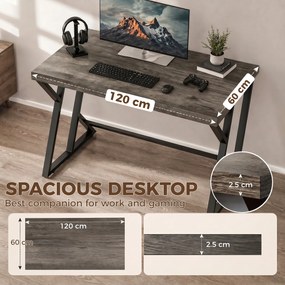 HOMCOM 120 cm Biurko Komputerowe, Industrialne Biurko z Metalową Podstawą w Kształcie Z, Stół Roboczy do Biura, Szary w Stylu Vintage | Aosom PL