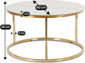 Stolik Kawowy VENICE 80 cm Biały Marmur/Złoty Nowoczesny Glamour