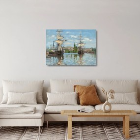 Obraz na szkle - Claude Monet, Ships Riding on the Seine at Rouen, reprodukcje (70x50 cm)