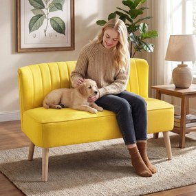 HOMCOM 2-osobowa sofa, miękkie obicie, łatwa do czyszczenia, do 220 kg, 117 x 56,5 x 77 cm, żółta | Aosom PL