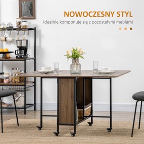 HOMCOM Mobilny Składany Stół, 2 Rozkładane Powierzchnie, 130 cm x 80 cm x 74 cm, Brązowy