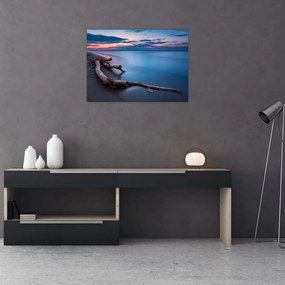 Obraz na szkle - plaża o zachodzie słońca (70x50 cm)