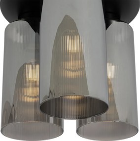 Lampa sufitowa w stylu art deco czarna z dymionym szkłem 3-światłowa - Laura