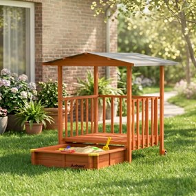 Piaskownica z werandą SUNNY, 130x130x143cm, brązowa/szara Jurhan