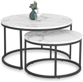 Zestaw Stolików Kawowych DAFNE MAX 60 cm/80 cm Biały Marmur Nowoczesny Glamour