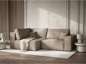 Beżowy sztruksowy rozkładany/ze schowkiem narożnik (lewostronny/w kształcie litery L) Tonga – Maison de Rêve