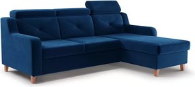 Narożnik Laksaro z funkcją spania prawostronny - niebieski welur Trinity 31