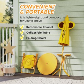 Zestaw Mebli Ogrodowych AIYAPLAY dla Dzieci, Krzesła, Stół, Parasol, Design Lewa, Żółty