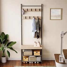 Wieszak na ubrania buty kurtki jasny brąz stojący podłogowy loft regał