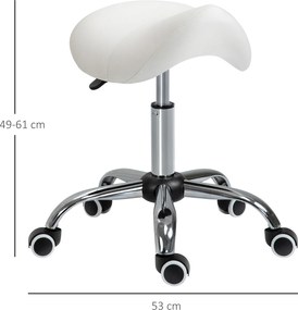 HOMCOM Taboret Kosmetyczny Kremowy Stołek Roboczy z Regulacją Wysokości 52x53x49-61cm Biały | Aosom PL