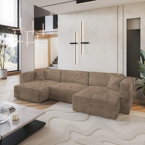 Masseno Narożnik SARMO z funkcją spania i pojemnikiem na pościel Narozniki U, Rozkładana sofa - Beżowy, TILIA 17