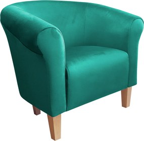 Fotel Milo tkanina Welur wygodny fotel tapicerowany do salonu i sypialni : Kolor nogi - Drewno, Kolor tkaniny - VELVET - MG20, Wysokość nogi - 15 cm