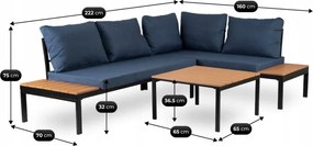 Zestaw Mebli Ogrodowych NORMAN Granatowy/Czarny Narożnik Stolik Tarasowy Metalowy Nowoczesny